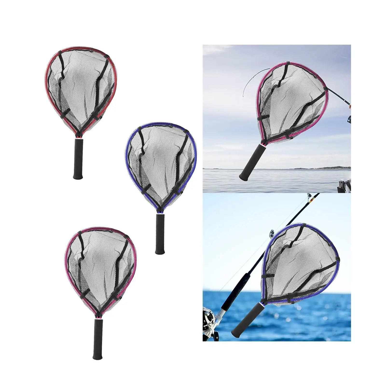 Manual Fishing Landing Net Fishing Tool with Handle Lightweight Fishing Gear Fish Nylon Mesh for Freshwater Boat Outdoor