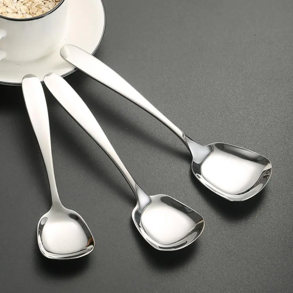 

Dessert Spoon Stainless Steel Square Head Spoon for Kitchen Polished Surface Corrosion Resistant Stirring Spoon Tool Stainless