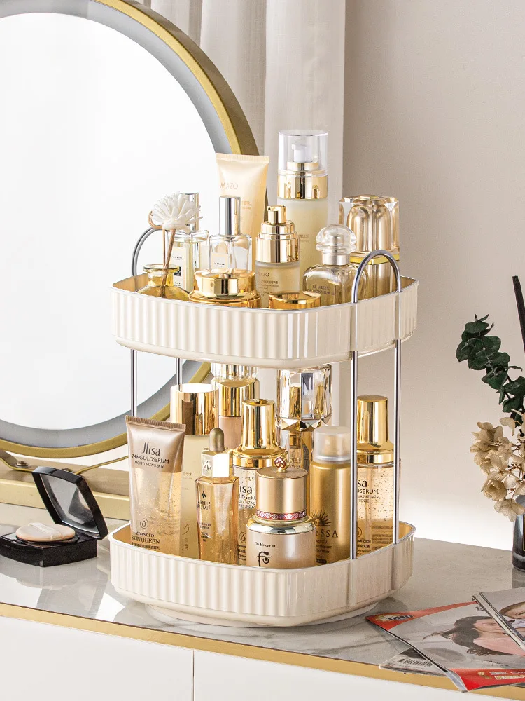 1pc 360° Rotating Makeup Organizer Light Luxury Transparent Storage Rack Large Capacity Cosmetics Storage Box Multi-function 6