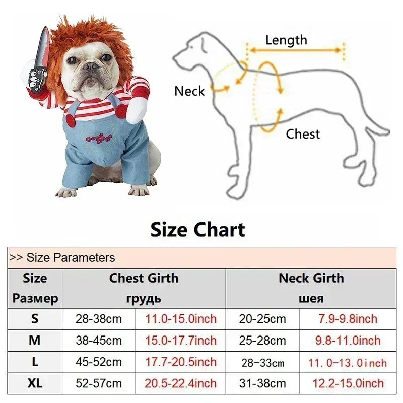 애완 동물 치명적인 인형 개 의류 Chucky 개 코스프레 재미 있은 파티 의상 작은 중형 대형 개를위한 할로윈 크리스마스 개 옷