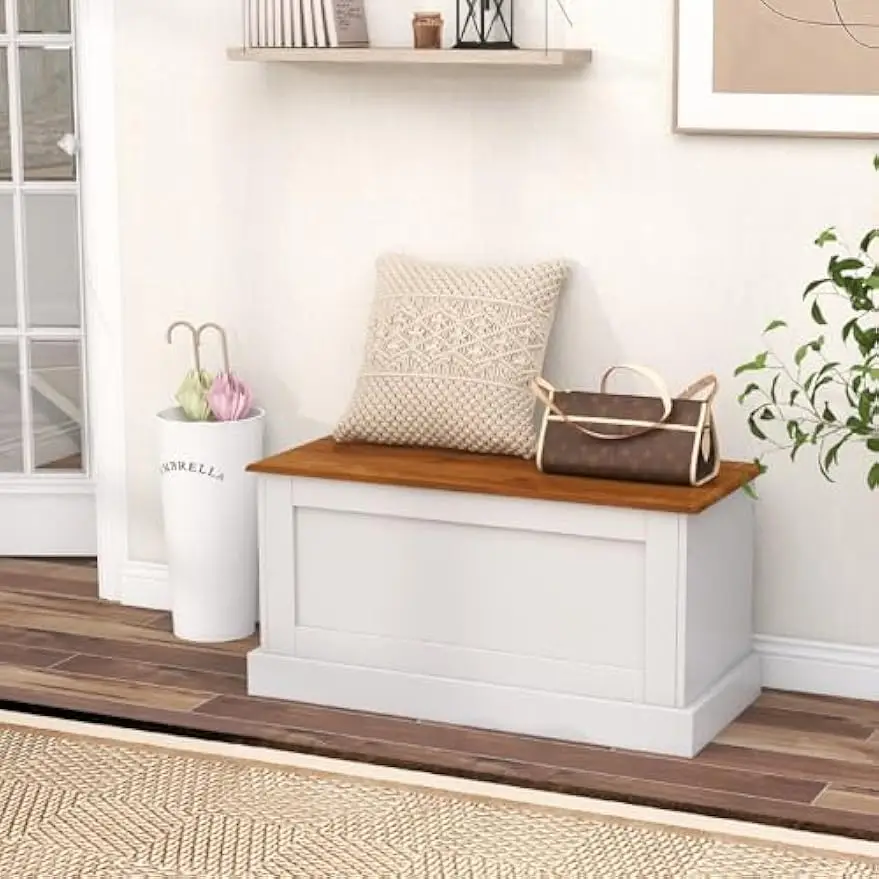 35.5” Storage Bench, Lift Top Storage Box with Metal Hinges, Entryway Storage Chest with Safety Hydraulic Strut, Large Farmhouse