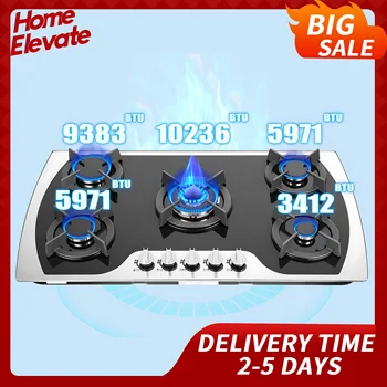 5 Burner Gas Cooktop Stove Independent Knob Control Energy Saving Home Kitchen Restaurant Commercial Cooking Multiple Pots 1