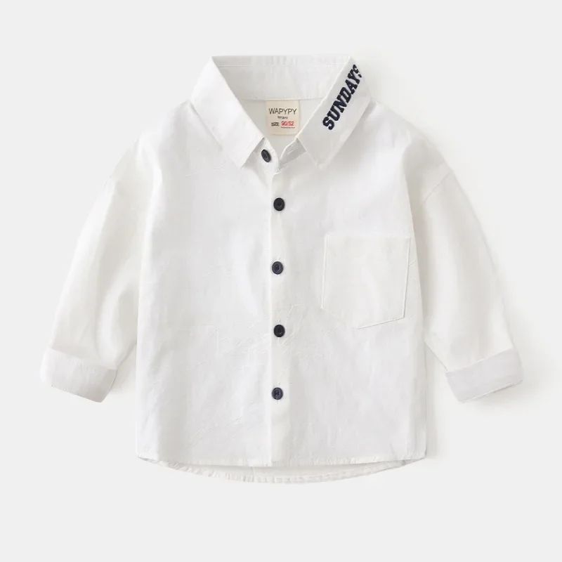 جديد 3-12 سنة ربيع الخريف الفتيان قميص بلون واحدة الصدر الوقوف طوق كم طويل قميص للأطفال الأطفال القطن قميص