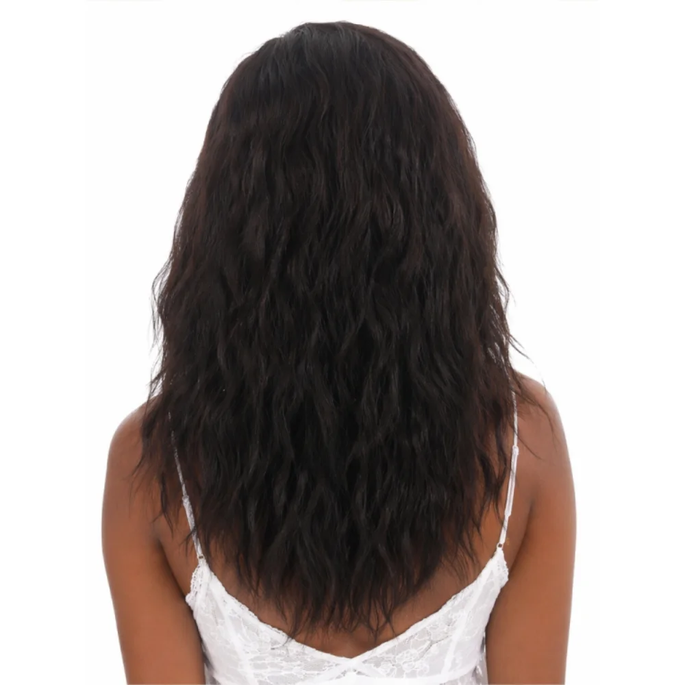 Parrucca Lace Front Nera Marrone Afro Ondulata in Fibra Sintetica Morbida e Voluminosa Senza Colla - immagine 5
