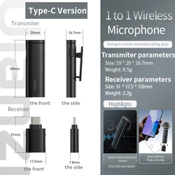 Ulanzi Wireless Lavalier Microphone with Windproof Sponge for Live Streaming and Recording (For Typc C Port)