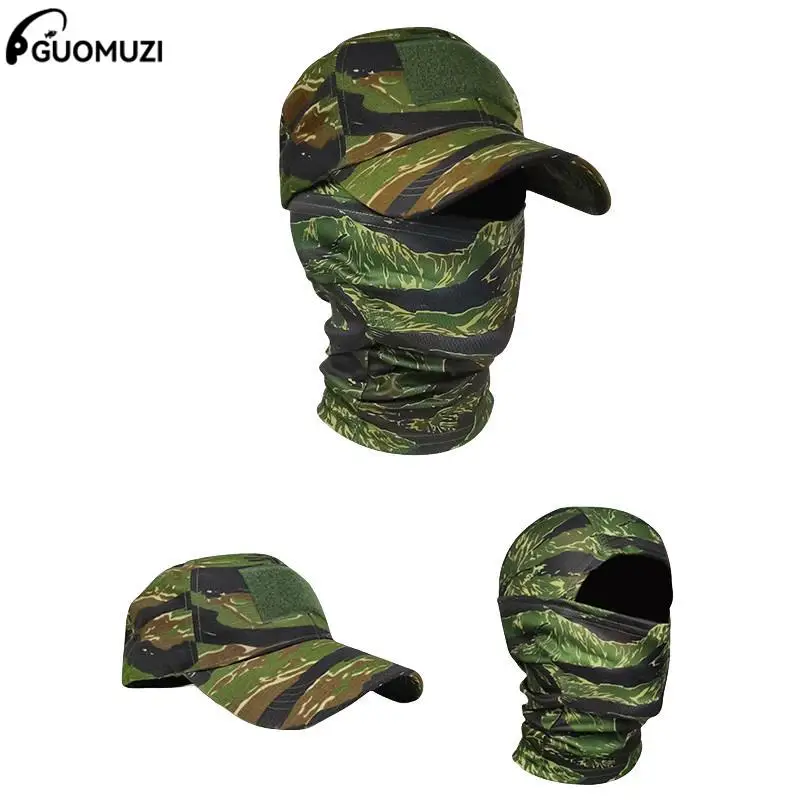 Tactical Baseball Caps + Face Mask Military Hood Set For Men Summer Snapback Sun Hats Outdoor Camouflage Hunting Cycling Fishing