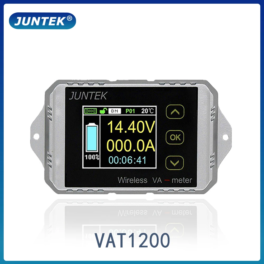 

JUNTEK VAT1200 100V 200A Wireless Ammeter Voltmeter Battery Capacity Monitoring Color Screen Meter Coulomb Counter 12V 24V 48V