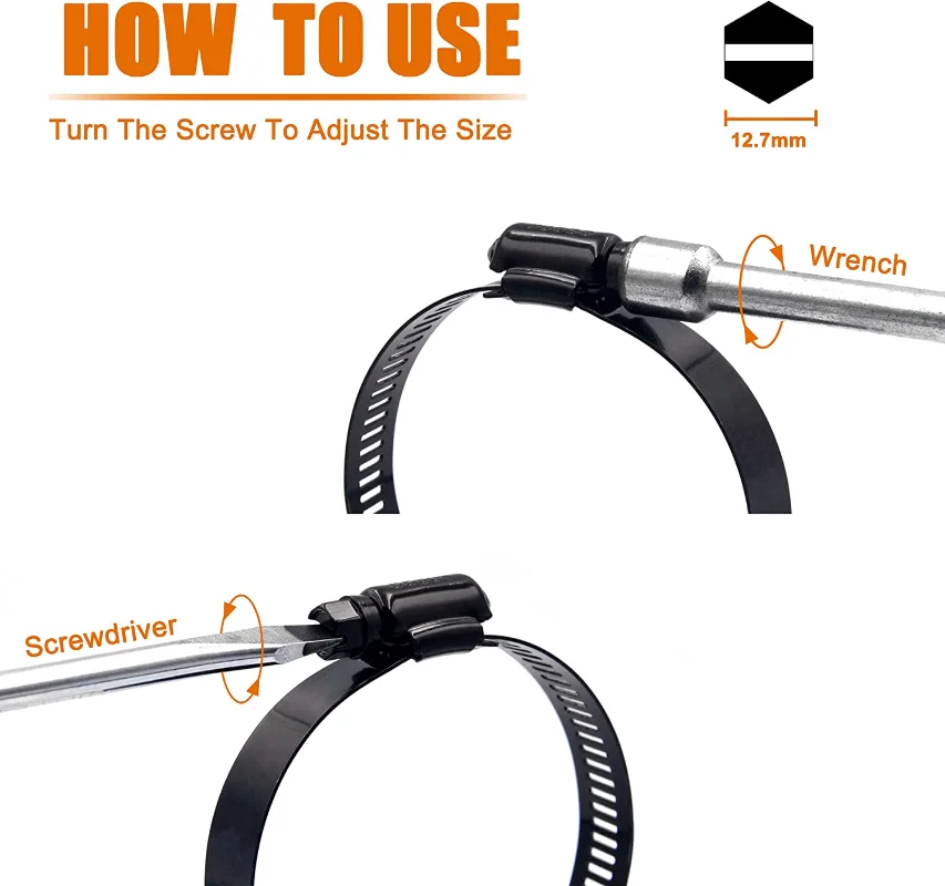 Hose Clamps 10pcs Adjustable 6-38mm Stainless Steel Drive Hose Clamps Fuel Line Worm Clips Hose Clamps Clips Cooling System Accessories