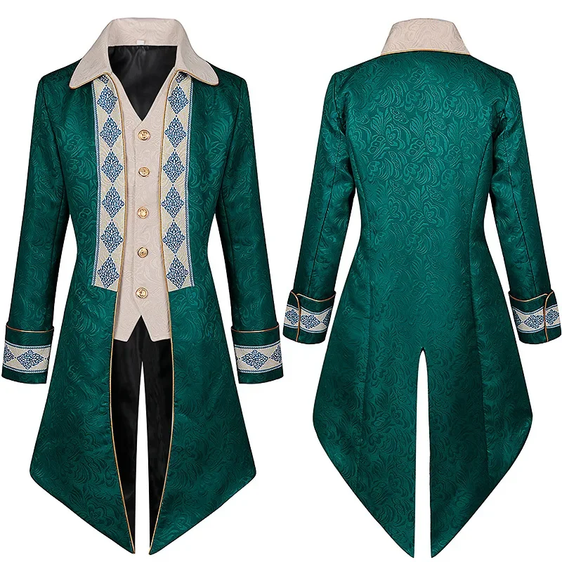 

New Mens Steampunk Medieval Tailcoat Jacket Vintage Gothic Victorian Frock Green Coat Uniform Renaissance Halloween Costume