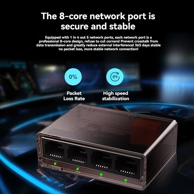 5 Port 1000Mbps Ethernet Switch Gigabit Ethernet Smart Switcher RJ45 Hub Internet Splitter for Router PC Lan Full/Half Duplex