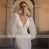 Glamorous Wedding Dresses V-Neck Backless Bridal Robes Long Puff Sleeves Gowns For Formal Party Vestidos De Novia Customized 3