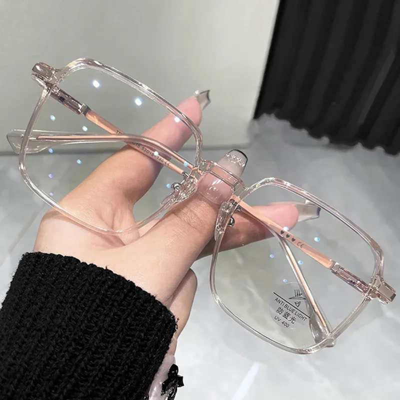 

Fashion Square Anti Blue Light Glasses Ultra Light Big Transparent Metal Frame Women Computer Gaming Eye Protection Spectacles
