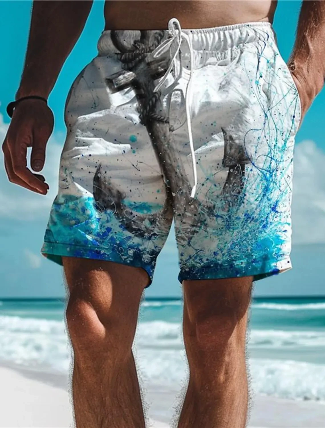 Men's Loose Beach Shorts Drawstring Quick Dry Board Shorts Swims For Summer Women Men 3D Print Casual Oversized Sport Shorts 6