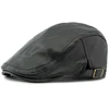 HT4294 PU Leather Beret Cap Men Black White Coffee Ivy  Flat Cap Thick Warm Fleece Lined Autumn Winter Hat Berets for Men 2