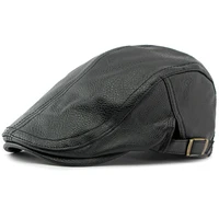 HT4294 PU Leather Beret Cap Men Black White Coffee Ivy  Flat Cap Thick Warm Fleece Lined Autumn Winter Hat Berets for Men 2