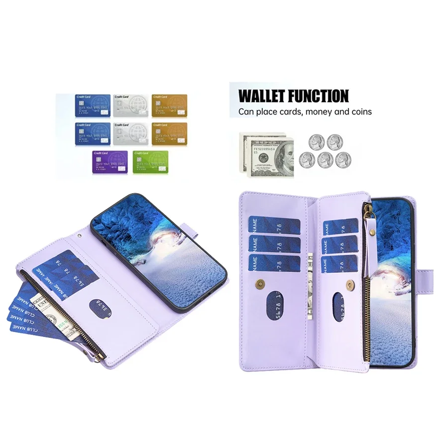 Wallet Multi-Card Zipper Flip Leather Case For Xiaomi Redmi 13C 12 12C 10C Note 13 Pro Plus 12S 11 10 9 Poco X6 C65 M6 Pro 11T