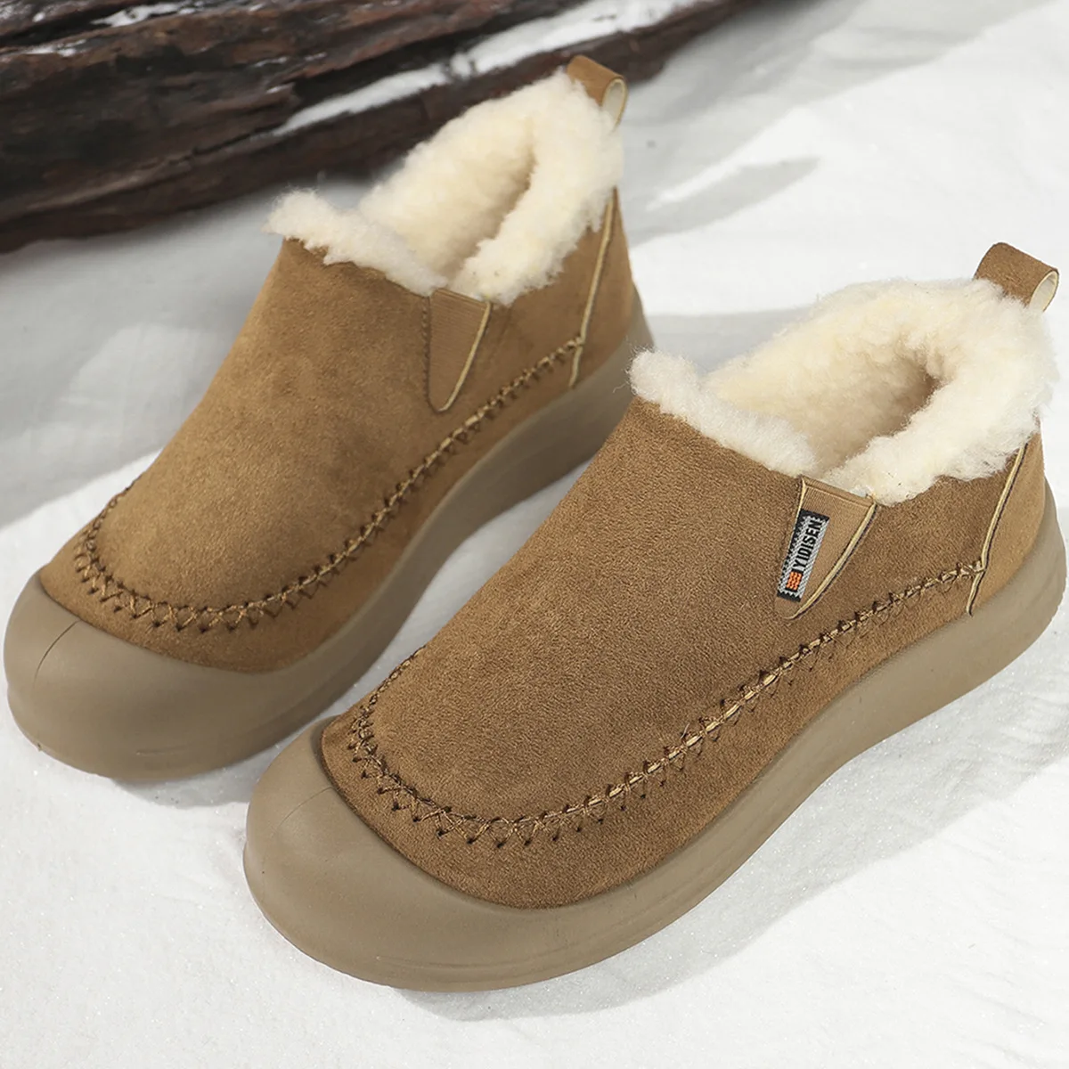 Damen-Slip-on-Baumwollschuhe, 2025, Winter, neuer Plüsch, verdickt, Outdoor, lässig, warme Schuhe, modisch, Vintage, rutschfest, bequem, Schneestiefel – Detail 15