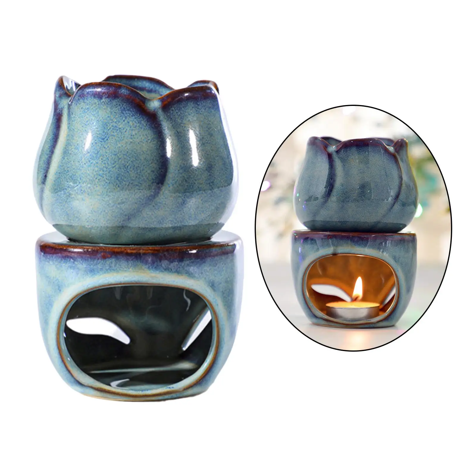 Blue Ceramic Oil Burner Wax Melt Essential Oil Holder for SPA Yoga Aromatherapy