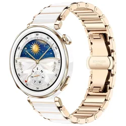 18mm Ceramic Strap Women's Bracelet Wristband for 18mm Width Watchband (Rose gold white)