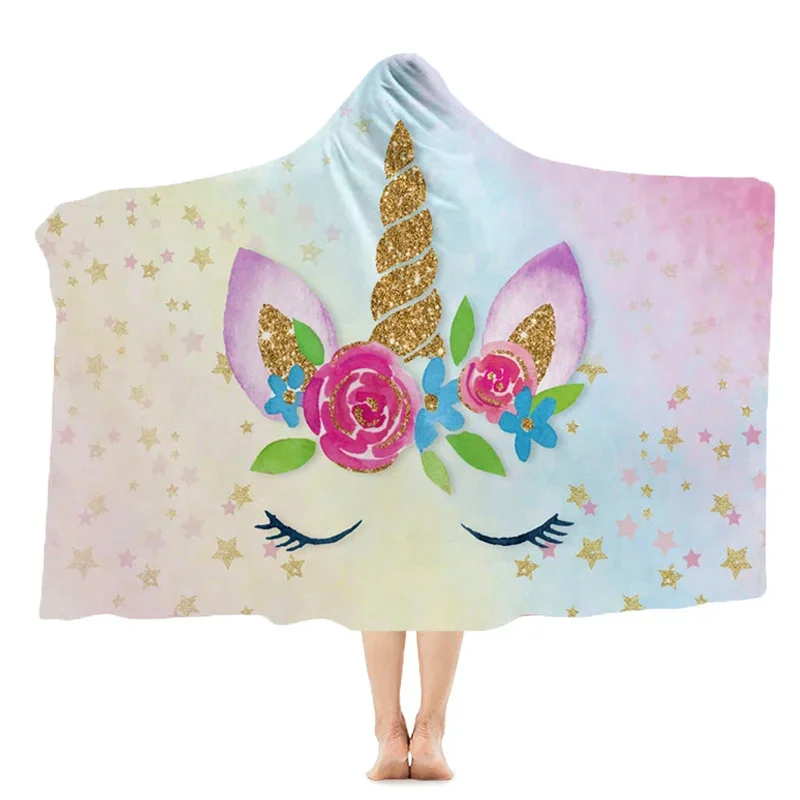 

Hooded Round Beach Towel Cartoon Unicorn 150cm Microfiber Summer Swimming Bath Towel Outdoor Travel Picnic Mat