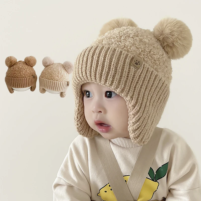 CutePompomBabyBeanieCapWinterWarmWoolenKnitHatforInfantBoys