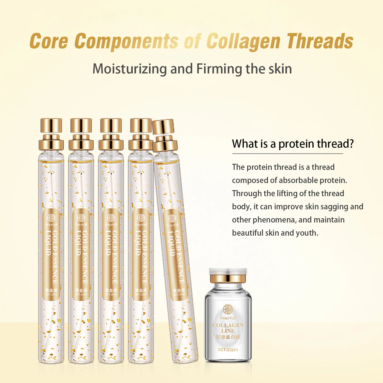 Protein Thread Lifting Kit Combination Of Soluble Protein Thread And Gold Essence Fine Lines Reduce Skin Whitening Tool For