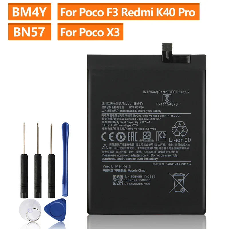 

Replacement Battery For Xiaomi Poco X3 X3Pro F3 Redmi K40 Pro+ K40 Pro BM4Y BN57 Rechargeable Phone Battery