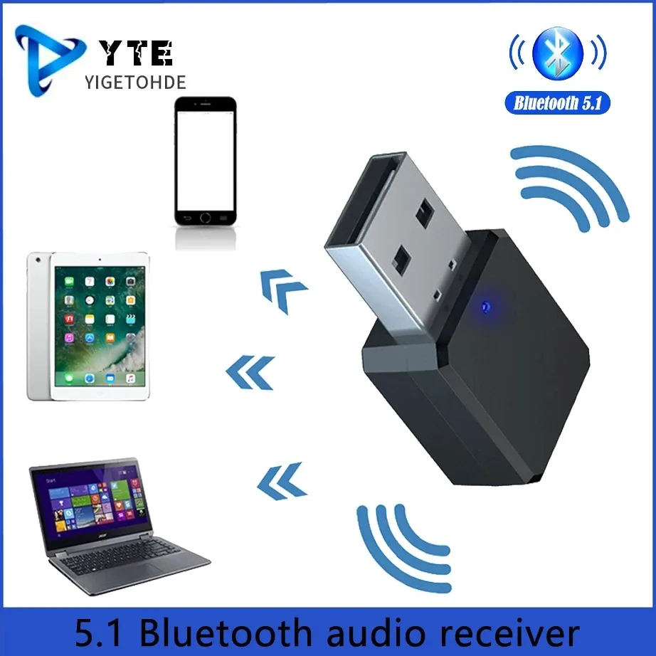 YIGETOHDE Bluetooth Adapter USB Bluetooth 5.1 Receiver 3.5mm AUX Jack for PC Car Music AUX Stereo Audio Adapter TV Headphones
