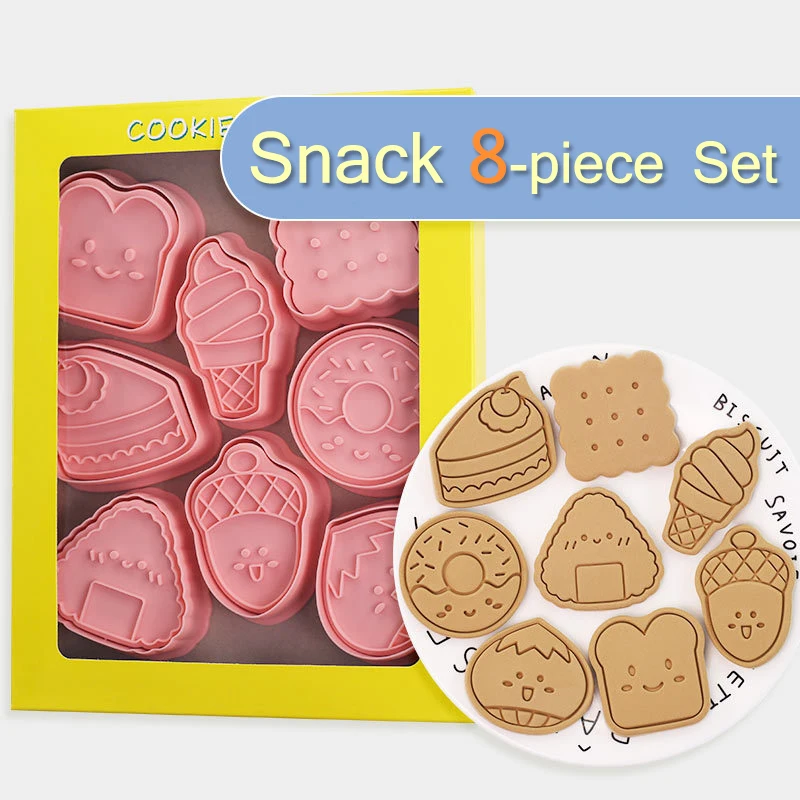 8Pcs Delicious Food Series Cookie Mold Set Ice Cream Cake Sushi Donut Toast Pattern Biscuit Mold Cake Dessert Gift Making Tools