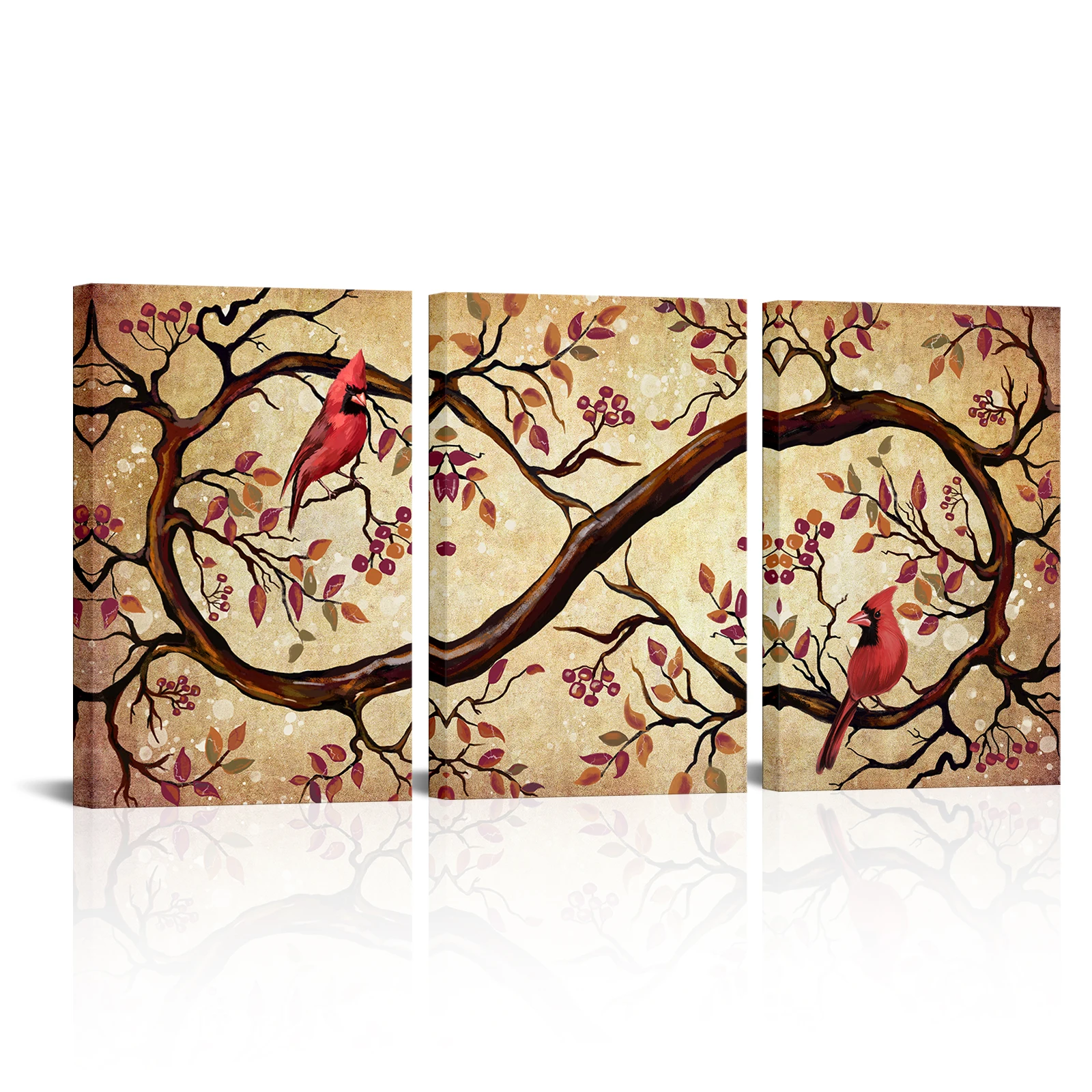 

3 Pieces Cardinals on The Tree Posters Home Decor Abstract Birds Print Canvas Art Modern Style Picture Living Room Wall Art