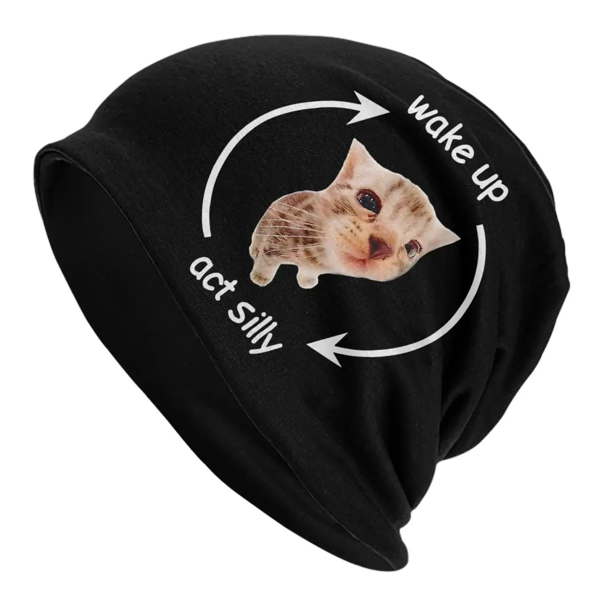 

Wake Up Act Silly Cat Skullies Beanies Hats Vintage Unisex Ski Caps Warm Multifunction Bonnet Knitted Hat