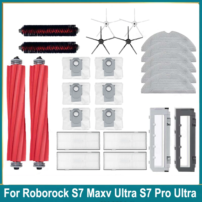 

For Roborock S7 Maxv Ultra S7 Pro Ultra Robot Vacuum Main Side Brush Mop Hepa Filter Dust Bag Cleaning Rolling Brush Accessories