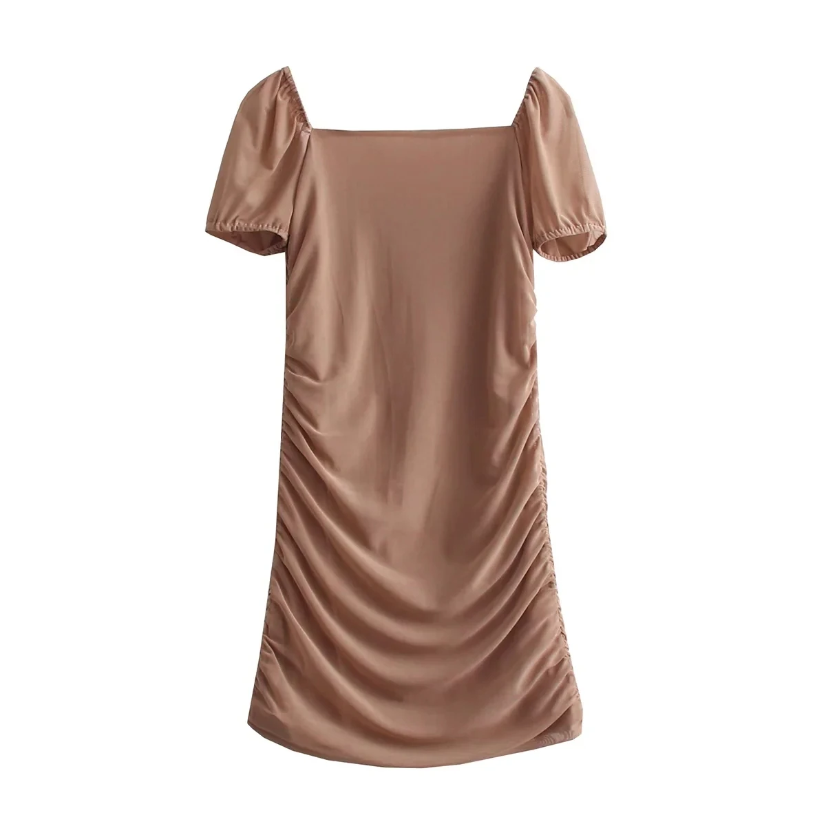 Vestido de Verão Moda com Malha Sexy sem Costas Xnwmnz Feminino Plissada Mini Vestido Gola Quadrada Vestidos Femininos Mujer 2022 za 3 Online shopping