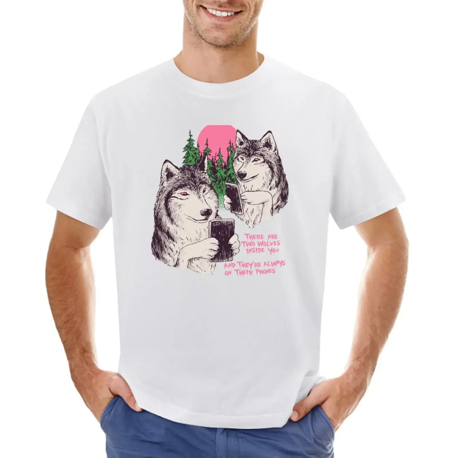 

Two Wolves On Their Phones T-shirt heavyweights korean fashion mens graphic t-shirts big and tall