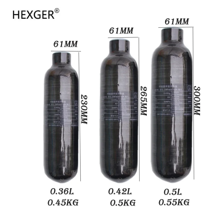 4500PSI 300Bar 30MPA 0.5L 0.42L 0.36L баллон из углеродного волокна M18 * 1,5