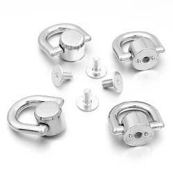 Set of 4 Metal D - Ring Stud Rivets for Leather Crafting and Accessories (Silver)