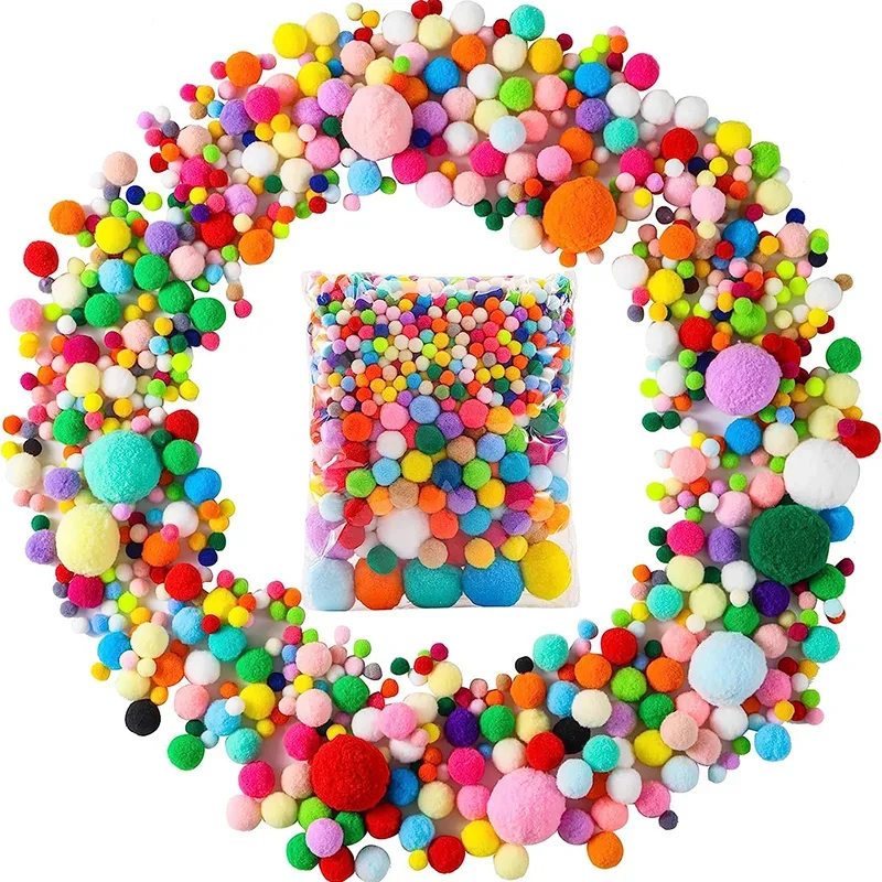 30-300Pcs Fluffy Soft Pom Poms Plush Pompom Balls Assorted Pom Mixed Craft Pompoms Kids DIY Creative Handmade Project 8-30mm