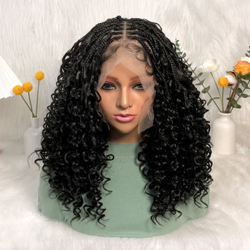 Parrucche Intrecciate Senza Nodi, Parrucca Sintetica Intrecciata con Pizzo Trasparente 13x6, Parrucche Box Braided con Cornrows e Baby Hair, Trecce Sintetiche