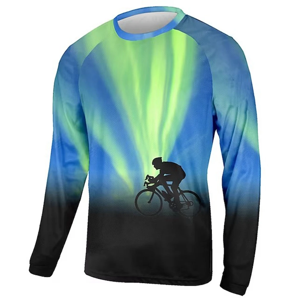 

Men's Downhill Jersey Long Sleeve Bike Top Mountain Cycling Breathable Quick Dry Moisture Wicking Reflective Strips Blue Tee