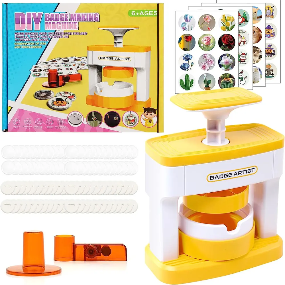Badge Maker Badge Button Maker Machine for Kid Gift DIY Pin Button Press Badges Maker Machine with 48Pcs Parts+Picture+Circle Cutter