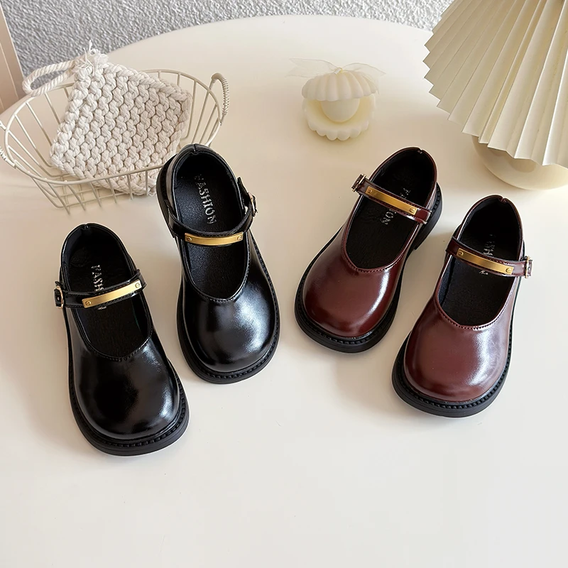 New Spring Autumn Children Shoes Fashion Wine Red Versatile Girls Causal Leather Shoes Round-toe Kids Princess Mary Jane