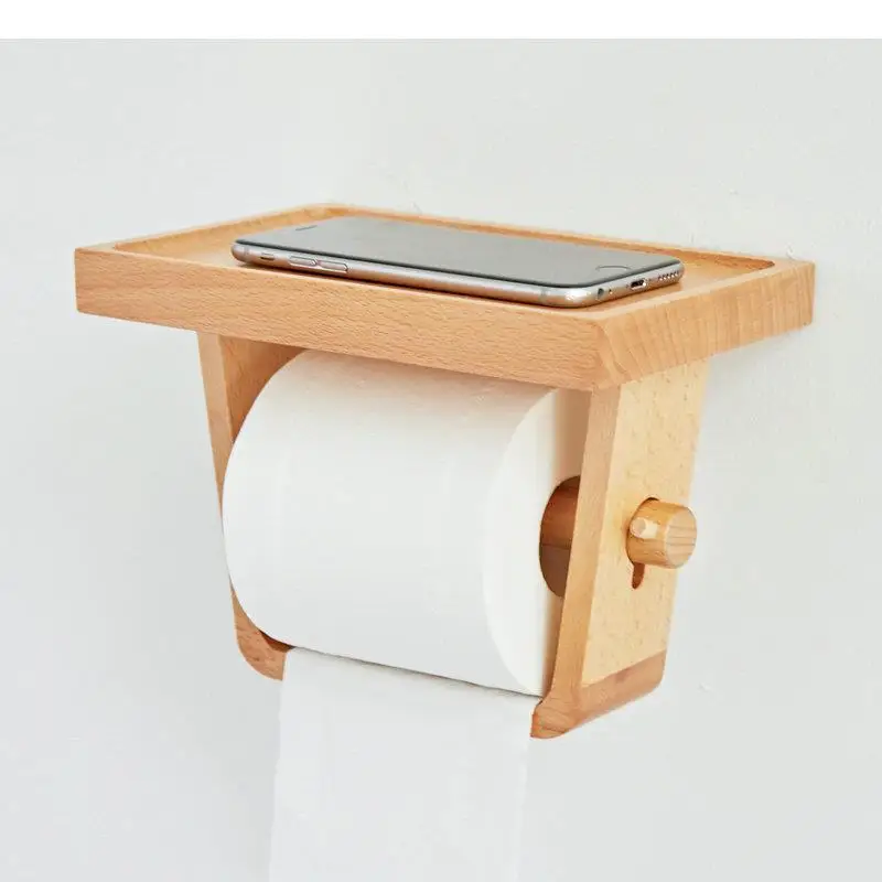 

Solid Wood Tissue Holder Toilet Roll Holder Wall Mounted Tissue Box Napkin Holders Paper Towel Holders Tissue Organizer Shelf