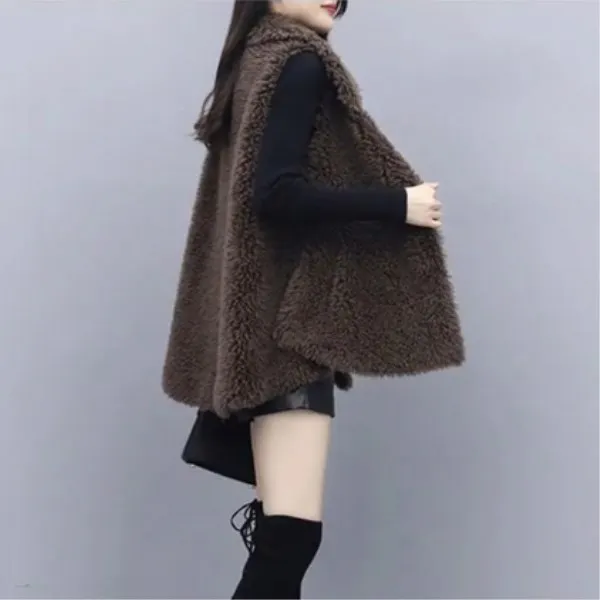 2021 Autumn Winter New Korean Imitation Lamb Wool Imitation Fur Integrated Coat Splicing Women's Vest Girl's Coat Leisure Coffe best winter coats for women Coats & Jackets