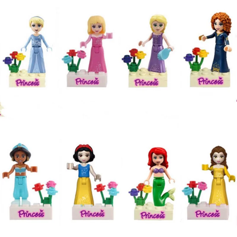 Disney Princess Elsa Anna Cinderella Anime Peripherals Kawaii Cartoon Building Blocks Assembled Toys Creative Children's Toys