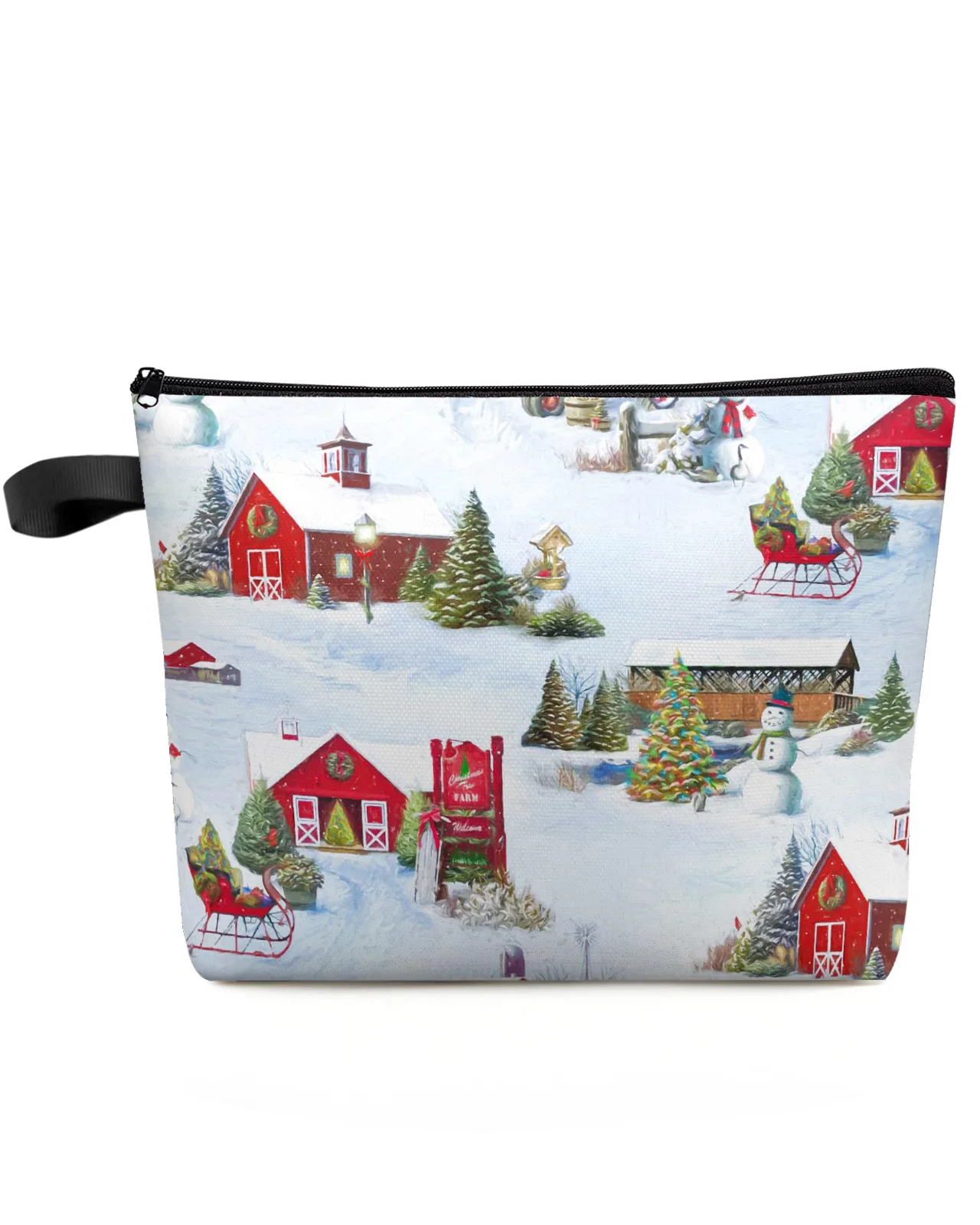 

Большая косметичка для женщин с изображением снеговика и рождественской елки