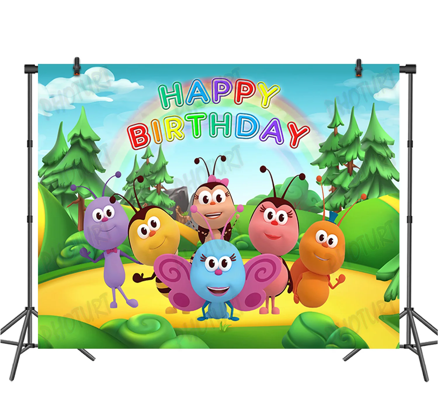 Фотофон Bichi детский фон на 1-й День рождения украшение фон Радуга пчела винил полиэстер фотостудия реквизит