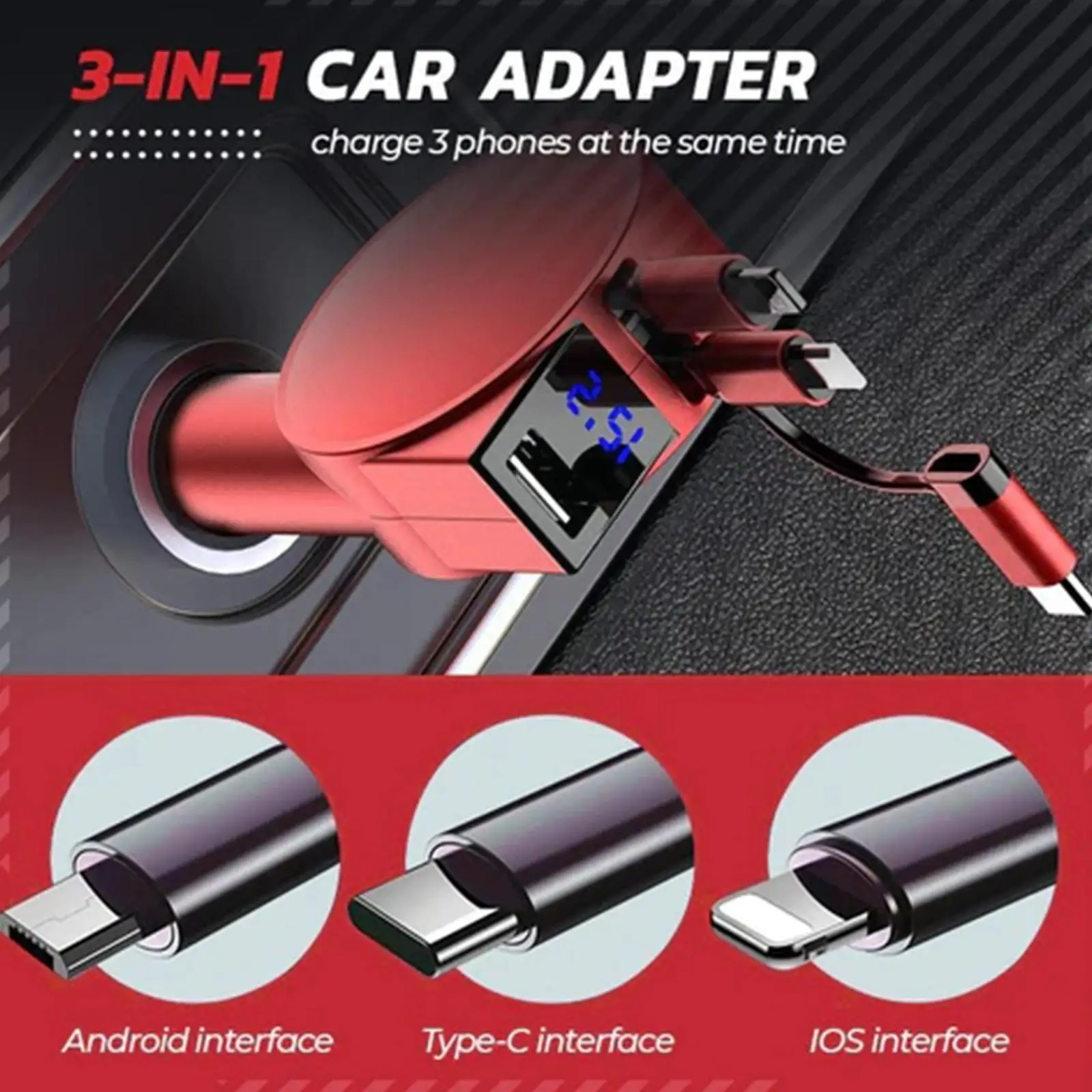 

3 In 1 Retractable Car Chargers Type C Micro Usb Android Interface Super Fast Charging For Charging Cables Ad C9r5 E7w3