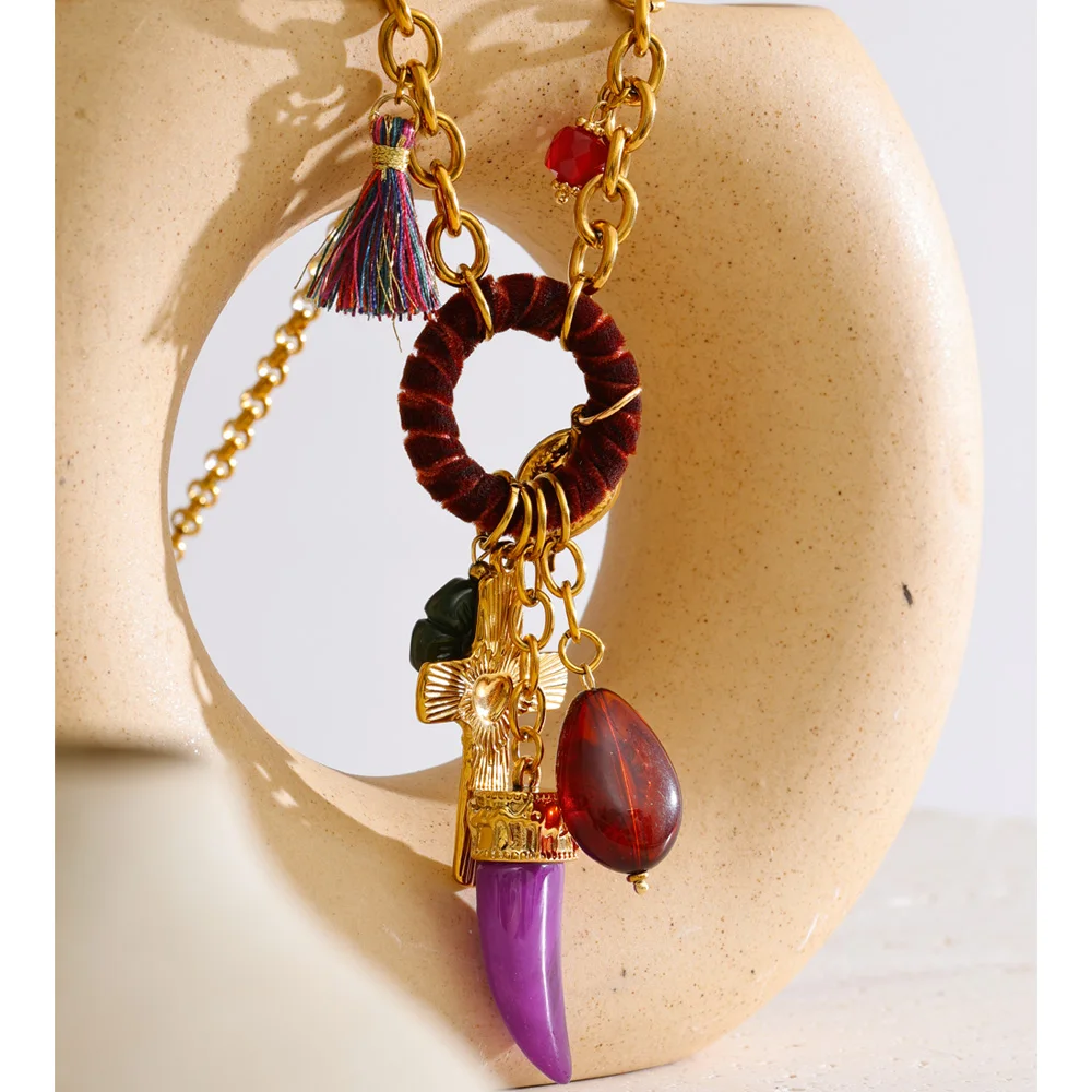 Yhpup Necklace 72+5cm Resin Tassel