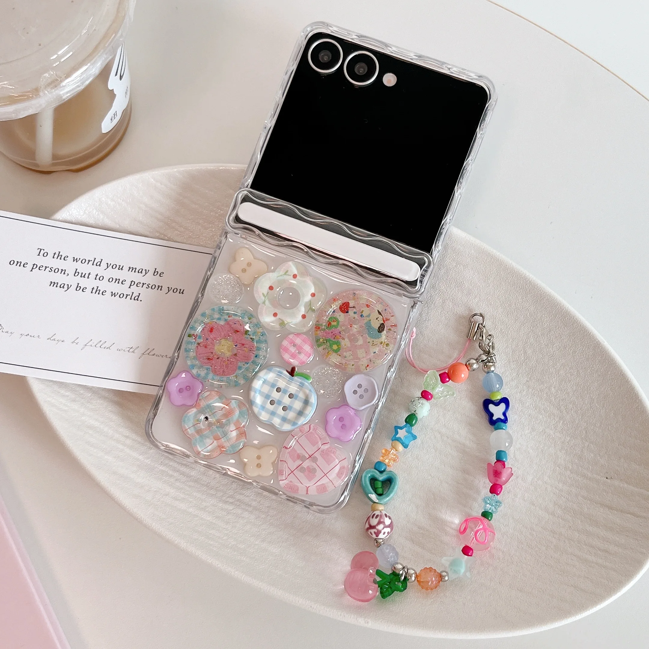 Magnetic Axis Fold Wave Edge 3D Button Transparent Shockproof Phone Case
