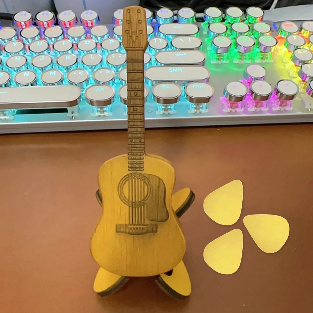 나무 기타 모양 선택 상자, 기타 선택 거치대, 스탠드 플렉트럼 컨테이너, 부드..
